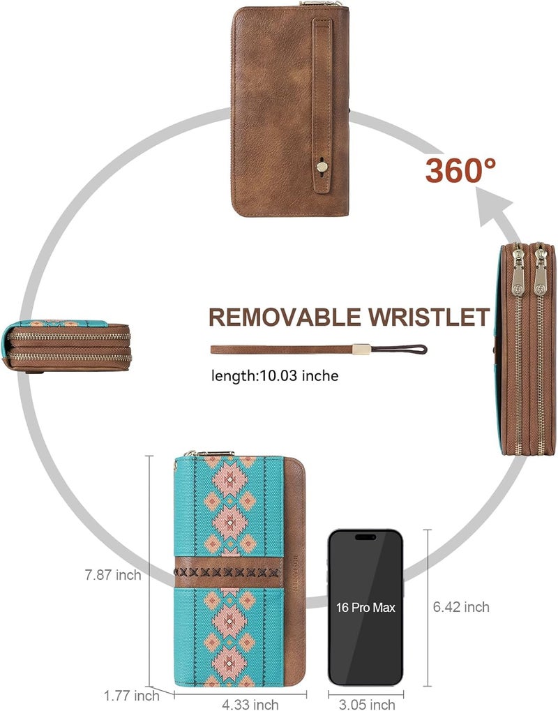 Bostanten Wallets for Women Leather RFID Double Zipper Around Credit Card Holder Large Capacity Wristlet Clutch Wallet - Image 4